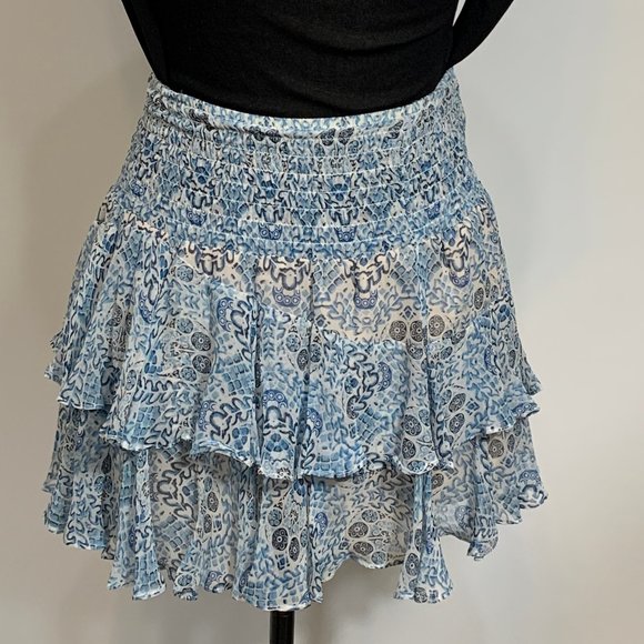 Twelfthstreet by Cynthia Vincent For Intermix Blue Floral Silk Skirt Size P - Picture 7 of 16